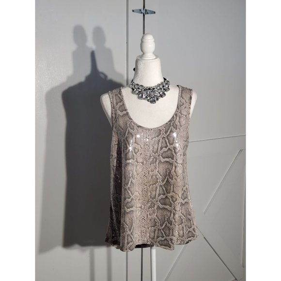 INC International Concepts Tops - INC BLOUSE SEQUIN ANIMAL PRINT COLOR BROWN SLEEVELESS RAYON SIZE L